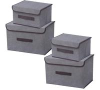 NCRGB Boite de Rangement avec Couvercle,Boite Rangement Tissu,Cube de Rangement tissu,Pliantes,Boîtes de Rangement pour placards,Vêtements,Penderies,Jouets (4pack:26cm/2pack+36cm/2pack, Gris)