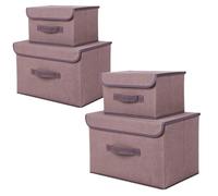NCRGB Boite de Rangement avec Couvercle,Boite Rangement Tissu,Cube de Rangement tissu,Pliantes,Boîtes de Rangement pour placards,Vêtements,Penderies,Jouets (4pack:26cm/2pack+36cm/2pack, Café)
