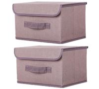 NCRGB Boite de Rangement avec Couvercle,Boite Rangement Tissu,Cube de Rangement tissu,Pliantes,Boîtes de Rangement pour placards,Vêtements,Penderies,Jouets (26×19×16cm/2pack, Café)