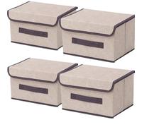 NCRGB Boite de Rangement avec Couvercle,Boite Rangement Tissu,Cube de Rangement tissu,Pliantes,Boîtes de Rangement pour placards,Vêtements,Penderies,Jouets (26×19×16cm/4pack, Beige Blanc)