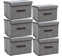 NCRGB Boite de Rangement avec Couvercle,Boite Rangement Tissu,Cube de Rangement tissu,Pliantes,Boîtes de Rangement pour placards,Vêtements,Penderies,Jouets (36×23×24cm/6pack, Gris)