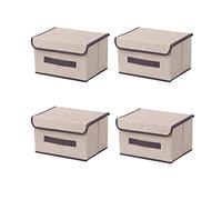 NCRGB Boîtes de Rangement pliables en tissu avec couvercle,Boîte de rangement en tissu avec couvercle,organiseur de garde-robe pour vêtements,organisation de l'espace,jouet beige (26×19×16cm/4pack)