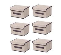 NCRGB Boîtes de Rangement pliables en tissu avec couvercle,Boîte de rangement en tissu avec couvercle,organiseur de garde-robe pour vêtements,organisation de l'espace,jouet beige (26×19×16cm/6pack)