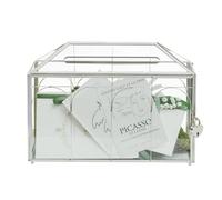 NCYP 32cm Boîte à Cartes en Verre Argenté avec Fente et Verrou pour Réception de Mariage, Géométrique Vintage Décoration de Fête de Mariage (Boîtier en verre et serrure uniquement)