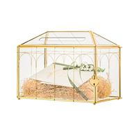 NCYP 32cm Boîte à Cartes en Verre Doré avec Fente et Verrou pour Réception de Mariage, Géométrique Vintage Décoration de Fête de Mariage (Boîtier en verre et serrure uniquement)