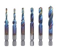 NDNCZDHC Ensemble de 6 forets et tarauds combinés en spirale, foret à tige hexagonale impériale HSS pour le perçage, le taraudage et la coupe
