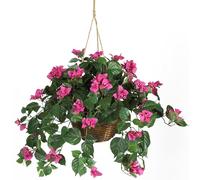 Nearly Natural Bougainvilliers artificiels à Suspendre pour décoration d'intérieur avec Panier Suspendu en Osier Marron, 81,3 x 81,3 x 61 cm