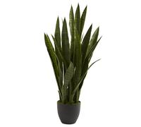 NearlyNatural Presque Naturel 4855 Sansevieria Plante avec Pot de Fleurs Noir, Vert
