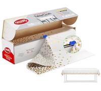 Neatiffy Lot de 12 nappes jetables en plastique de 137 cm x 30 m pour tables rectangulaires, rondes, carrées, pour fête, banquet, équivaut à 12 paquets de pique-nique (pois blancs, dorés)