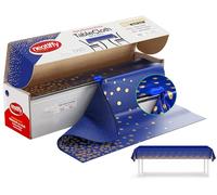 Neatiffy Rouleau de Nappe jetable en Plastique avec Cutter Coulissant | Housse imperméable pour Toutes Les Tables de Tous Types et Formes - Pois Bleus dorés