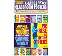 Neatz Growth Mindset Lot de 12 affiches de motivation, décoration de salle de classe, pour lycée, collège et bureau à domicile - 38,1 x 55,9 cm - Parfait comme décoration de salle de ffiches