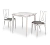 Nebuln Ensemble de salle à manger 3 pièces - Blanc - En bois d'hévéa massif - Avec table à manger extensible - 80-120 x 80 x 74 cm - 2 chaises avec coussins - Meuble stable pour salle à manger