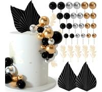 NEBURORA Lot de 64 mini ballons pour décoration de gâteaux, boules, décorations de gâteaux pour baby shower, décorations de gâteaux d'anniversaire (Or noir)