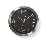 Nedis CLWA010MT30BK Horloge Circulaire Diamètre 30 cm Noir et INOX