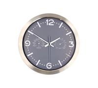 NEDIS Horloge Murale Analogique Mouvement à Quartz Silencieux sans Tac avec Thermomètre Hygromètre Cadre en Acier Inoxydable pour Bureau Maison 30cm Argent/Gris