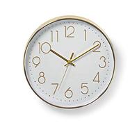 NEDIS Horloge Murale Blanche pour Salon, Cuisine ou Chambre à Coucher, 30 cm de diamètre, Horloge Murale analogique en Verre avec Chiffres faciles à Lire, doré