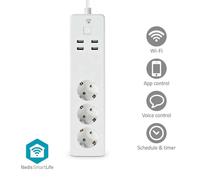Nedis Multiprise connectée Wi‑Fi SmartLife WIFIP312FWT 3 sorties 16A 3680W 4 USB 1,8m Blanc