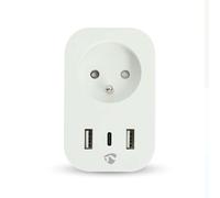 Nedis SmartLife Prise intelligente Wi-Fi - 3680 W - France/Type E (CEE 7/6) / 1 x USB-C / 2 x USB - 0-55 °C - Android/iOS - Blanc - 1 pièce