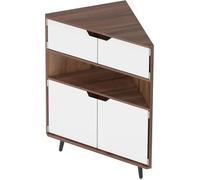 NEED Armoire d'angle meuble de rangement autoportant 4 niveaux avec portes et étagères pour cuisine, salon, entrée, teck