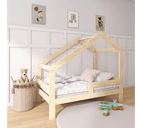 Need Sleep lit cabane Enfant 70x140 cm avec Barriere asymétrique en Bois d'épicéa de Couleur Naturelle (90x200 cm, asymétrique)