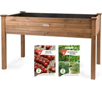 needs&wants® Grand potager surélevé en bois pour le jardin et le balcon, kit de plantation XL rectangulaire étroit avec film en non-tissé Bac à herbes aromatiques brun