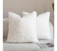 Neelvin Lot de 2 Housses de Coussin Décoratives en Sherpa Teddy Bou oucle Épais 45x45 cm (18 x 18 Pouces) Housses de Coussin en Peau de Mouton Pelucheuse pour Canapé, Salon, Chambre Blanc