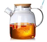 NEEMOSI Théière avec infuseur, 1800 ml, en verre avec couvercle en bois, théière en borosilicate résistante à la chaleur avec filtre amovible, design moderne et élégant pour thé, thé à fleurs et jus