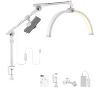 NEEWER BASICS Lampe de Table Demi-lune 55cm avec Support de Téléphone et Pince de Bureau Articulée, Lampe LED Pliable 32W pour Nail Art, Maquillage, Tatouage, Enregistrement Vidéo, HM03-D