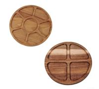 NEIQIUWING Lot de 2 plateaux de service en bois avec compartiments, plateau à goûter rond au design puzzle pour fêtes et Noël, pour bol robuste en bois massif pour fruits et aliments