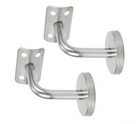 NEIQIUWING Lot de 2 supports de main courante en acier inoxydable - Support mural pour rampe d'escalier - Argenté - 50 x 60 mm (support incurvé)