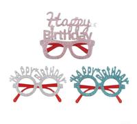 NEIQIUWING Lunettes d'anniversaire avec motif étoiles, légères, 15 cm | Design pailleté, inscription « Happy Birthday », argent, bleu, rose, construction légère, idéale pour les photos
