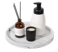 NEIQIUWING Plateau de rangement rond en silicone : antidérapant, passe au lave-vaisselle pour salle de bain, cuisine, salon (marbre blanc 18)