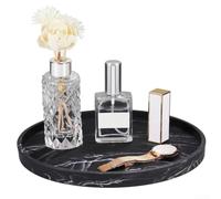 NEIQIUWING Plateau de rangement rond en silicone : antidérapant, passe au lave-vaisselle pour salle de bain, cuisine, salon (marbre noir 18)