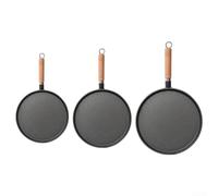 NEIQIUWING Poêle à crêpes en fonte avec manche en bois de 20 cm - Poêle à frire pré-assaisonnée pour poffertjes blini - Passe au four - Induction gaz vitrocéramique - Poêle noire antiadhésive (20)