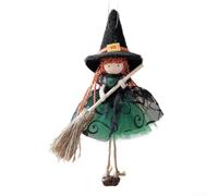 NEIQIUWING Poupée de sorcière d'Halloween avec balai comme suspension d'arbre, décoration détaillée en organza et filet noir pour table ou cheminée, élégante mystique, 20 x 12 cm (vert)