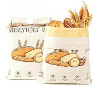 NEIQIUWING Sac à pain extra large en cire d'abeille avec fermeture éclair - Lin respirant pour pain frais, pâte sourdough et pâtisseries - Rangement réutilisable pour cuisine et réfrigérateur (dessin
