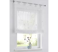 Nelly Store bateau blanc avec passants, moderne, brodé, semi-transparent, en polyester, facile d'entretien, dimensions : 120 x 140 cm