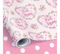 Neloheac Rouleau de Papier Cadeau Réversible 43CM x 10M | Motif Lettre « Best Mom » Couronne Florale Élégante et Pois, Idéal pour la Fête des Mères, Anniversaire de Maman, Femmes