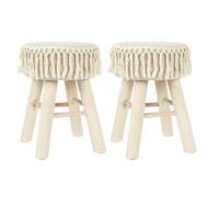 NELYA - Lot de 2 Tabourets Assise Décorative en Tissu Pieds en Pin Naturel - NELYA - ALTOBUY Beige G