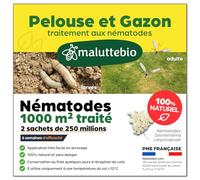 Nématodes pelouse et gazon - Traitement contre les larves de Tipules (vers gris ou Cousin) - 100% naturel. Traite les tâches jaunes du gazon (Pour 1000m² (500 millions))