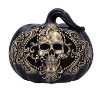 Nemesis Now Crâne de citrouille baroque récolte 16,7 cm, résine, citrouille noire et crâne doré, décoration d'Halloween, design baroque, réutilisable, moulé dans la résine la plus fine, habilement