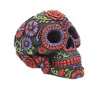 Nemesis Now Crâne en résine avec décorations Traditionnelles Florales Noir 18 cm Taille Unique