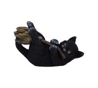 Nemesis Now Figurine de chat noir en bâton de sorcière - Statue en résine peinte à la main pour décoration de sorcière et de décoration gothique - Malice magique - 13,5 cm