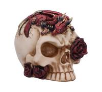 Nemesis Now Figurine Tête de mort Rose Flamme - Dragon rouge endormi sur crâne couleur os avec rose et finition craquelée, décor en résine 14,5 cm