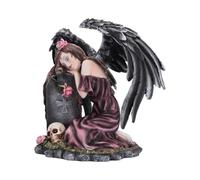 Nemesis Now Lost Love - Statue d'ange en deuil de la mémoire gothique en résine avec ailes noires à plumes pour fantaisie et décoration gothique