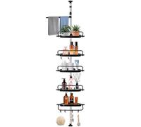 NEMMXUB Étagère Salle de Bain Télescopique, Étagère de Douche Réglable en Hauteur Étagère d'Angle Douche Sans Percage Acier Inoxydable avec 4 Paniers et 1 Porte-Serviettes et 4 crochets, 95 à 320 cm