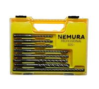 Nemura Coffret de 8 Forets SDS Plus - Pointe en carbure de Tungstène ultra renforcée pour Béton Armé - 4 taillants - Qualité Professionnelle - Boîte de Rangement - Marque Française