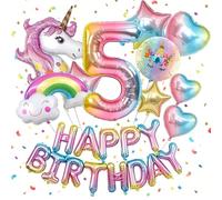Nenluny Décorations de fête d'anniversaire licorne pour filles - Ballons licorne rose arc-en-ciel - Bannière d'anniversaire en forme de cœur et d'étoile - Ballons en aluminium - Fournitures