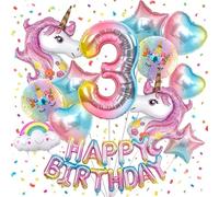 Nenluny Décorations de fête d'anniversaire licorne pour filles - Ballons licorne rose arc-en-ciel - Bannière d'anniversaire en forme de cœur et d'étoile - Ballons en aluminium - Fournitures