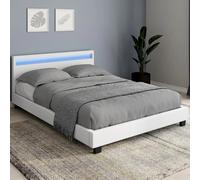 IDMarket - Lit Double Neo avec tête de lit LED intégrées et sommier 140 x 190 cm PVC Blanc